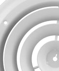 Close-up of Round Ceiling Diffuser 8 Inch White With 360 Degree Air Deflection And Step Down Diffuser Ring Steel Construction