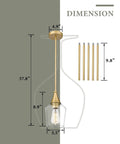 Gold Pendant Light With Clear Glass Shade Adjustable Height dimensions and components shown in diagram