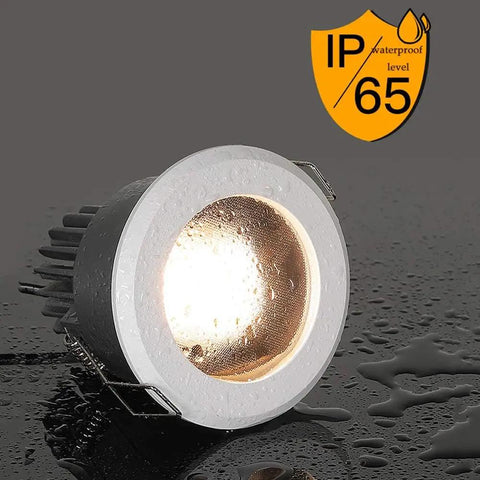 MXJCKSOQ 3CCT 3.5 Inch LED Recessed Lighting Anti-Glare Downlight showing IP65 waterproof rating with water droplets.