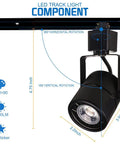 10W H Track Light Heads With CRI 90 Plus LED showing measurements and rotation details, 3000K warm white, black