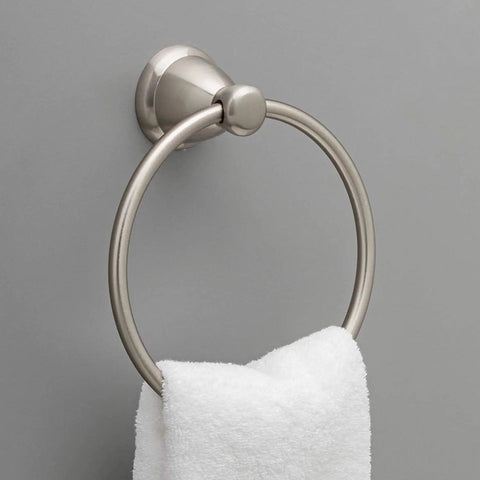 Satin nickel towel ring part of 3 Piece Satin Nickel Bathroom Hardware Set With 24 Inch Towel Rack Towel Ring And Toilet Paper Holder For A Slick Modern Bathroom Decor That Elevates Your Space And Keeps It Cohesive.
