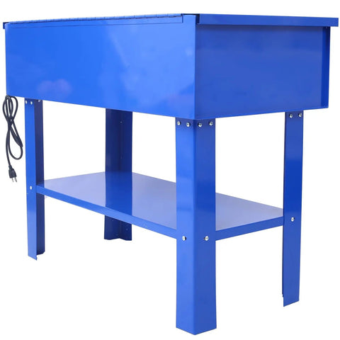 Heavy Duty Parts Washer Station With Adjustable Rack For Kicking Serious Grease Off Engine Components Steel Blue Compact Shop Workhorse side view with removable shelf.