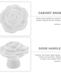 White Ceramic Rose Flower Cabinet Pull Handles With Screws, 8 Pack, featuring retro rose design for cabinets and furniture