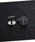 Cross Cufflinks For Men Titanium Steel Durable Dress Fasteners Stylish Decorative Shirt Buttons 1 Pair Ready For Work Meetings Formal Events Boss Style For Business Attire Premium Finish With Secure Clasps.