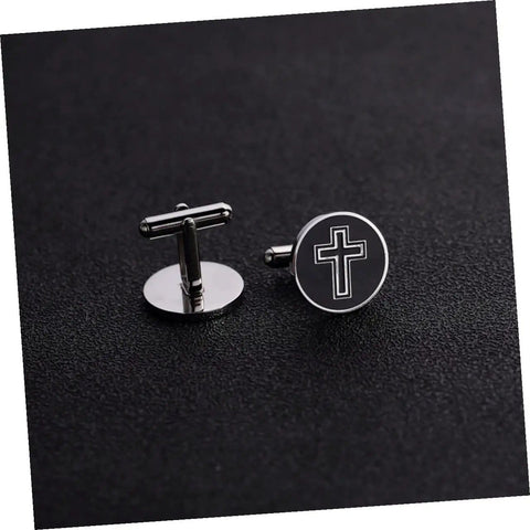 Cross Cufflinks For Men Titanium Steel Durable Dress Fasteners Stylish Decorative Shirt Buttons 1 Pair Ready For Work Meetings Formal Events Boss Style For Business Attire Premium Finish With Secure Clasps.