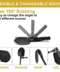 Folding Shovel With Pickaxe And Multi Tool Saw, Whistle, Compass And Bottle Opener, High Carbon Steel, 180-degree rotation feature