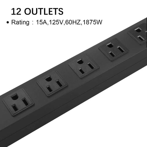 Long 12 Outlet Power Strip Surge Protector With 6 Foot Cord And 1200 Joules Of Surge Protection, Wide Spaced Outlets For Big Plugs, Perfect For Your Home Office Setup, Entertainment Center Or Workshop, Black, 12 black outlets