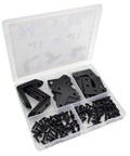 24 Pack Black Stainless Steel L Brackets And Corner Braces Kit With 88 Screws showing assorted brackets and screws in a storage case.