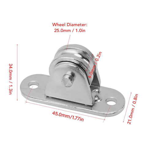 Heavy Duty Rock Solid Stainless Steel Silent Cable Pulley Wheel Block With 176 Lb Load Capacity For 6mm Rope, fixed mount dimensions