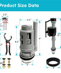 Dual Flush Toilet Valve Replacement Kit 3 Inch With Metal Tool And Bolts For Glacier Bay Aquasource Toto Water Ridge And More Fits 2 Piece Toilets Easy Install DIY Friendly Water Saving Silent Mode showing size data and included parts