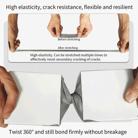 Hands stretching Crack Repair Sealant For Concrete And Surfaces 500Ml, demonstrating flexibility and bonding strength.