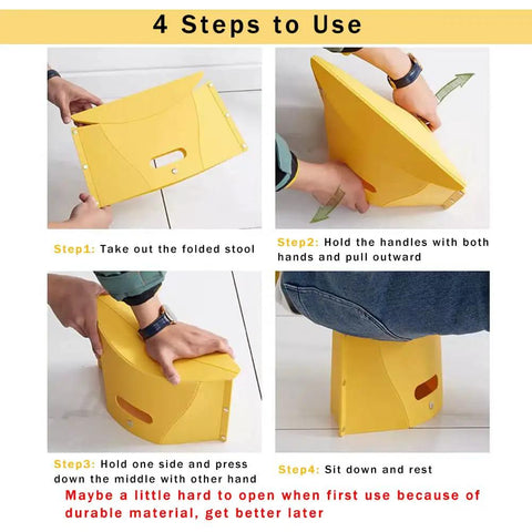 Four-step guide to use Ultralight Folding Camping Stool For Hiking And Outdoors, Ultra Packable Grab And Go Collapsible Chair For Travel, BBQ, Subway And Backpacking, Thin 0.5 Inch Thick When Folded, 9 Oz, Blue.