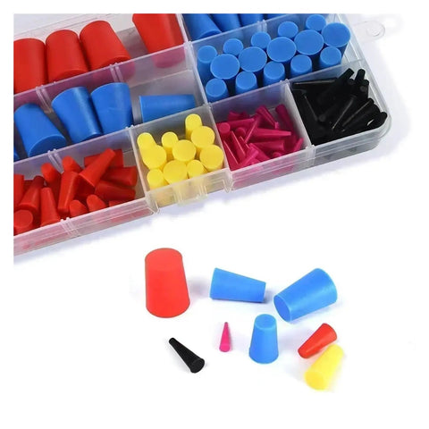 Heavy Duty 120 Pc Silicone Tapered Plugs Assortment Kit Seals Gaps Stops Leaks Heat Resistant Crack Proof Rubber Stoppers Flexible For DIY And Industrial Jobs Your Go To Fix It All Gear, assorted silicone plugs in organizer