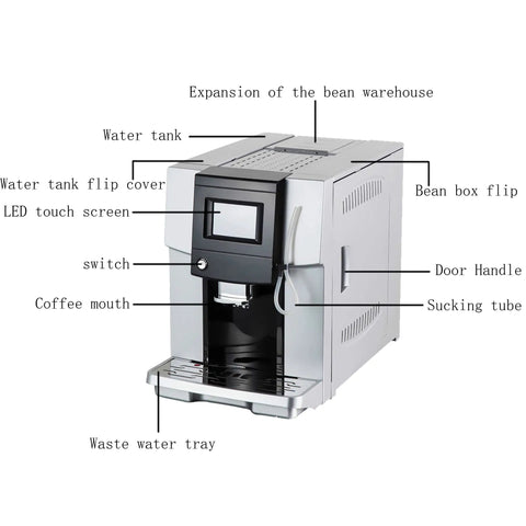 Detailed view of Knockout Commercial Coffee Maker With Built In Bean Grinder showing controls and components.