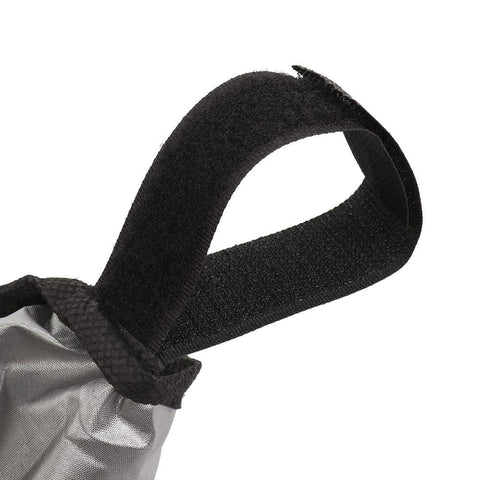 Close-up of black Velcro strap on Go To Replacement Outdoor Swing Canopy Top Cover for Patio and Backyard, 190T polyester taffeta.