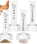 Slick 4 Pieces Hanging Auto Gravity Dispenser For Your Backyard Gang With Large Grit And Oyster Shell Compartments No Sweat Refills Coop Essentials Downright Convenient Poultry Gear with grit and oyster shell containers.