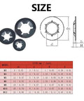 All In One Lock Washers Set 780 520 Pcs M3 M4 M5 M6 M8 M10 M12 Push On Internal Teeth Grip Hardened Steel Size Chart and Diagram