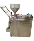 Heavy Duty Automatic Liquid And Paste Filler With Digital Controls For Hassle Free Small Batch Commercial Packaging Of Oils Vinegars Creams And Drinks 110V side view with stainless steel finish.