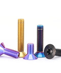 Premium Grade Five Titanium Countersunk Screws And Flat Head Bolts Four Pack M4 M5 M6 M8 assorted colorful fasteners on a white background.