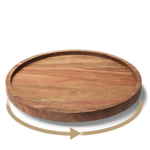 Acacia Wood Lazy Susan Turntable Organizer For Kitchen Cabinets And Pantry Rotating Spice Rack Countertop Table Organizer Small Size
