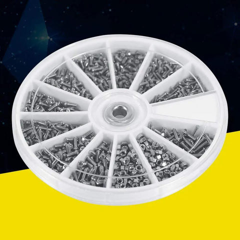 Circular storage box displaying 600Pcs Screws Nuts Assortment Kit With Storage Box For Tiny Screws Go To Fix It Kit For Electronics Repair