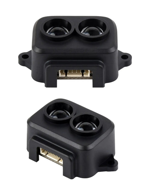 Compact LiDAR Ranging Sensor With 8m Range Low Power Draw Plug And Play Easy To Integrate Mini Laser Module Using TOF Tech Packed With Adaptive Algorithms For Reliable Performance In Real World Environments, front and side view