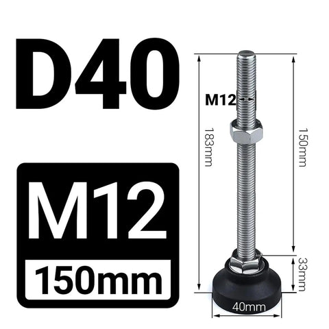 Adjustable Lathe Leg Set With Leveling Feet 40mm Diameter Swivel Base Articulating Legs For Shop Benches And Machinery M5 Through M12 Thread Heavy Duty