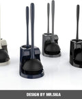 Two Pack Toilet Plunger And Bowl Brush Kit With Dual Compartment Holder, Space Saving Gray Bathroom Cleaning Set shown in different colors