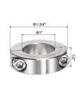 Two Piece Split Shaft Collar Clamp On For One Inch Shaft That Is Built To Lock Tight With One Point Three Quarter Inch Outer Diameter And Half Inch Width 304 Stainless Steel Set Screw Style For Positioning Spacers Stops And Bearing