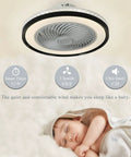 19.6 Inch Bladeless Ceiling Fan With Lights And Remote Control Modern Low Profile Enclosed Flush Mount Fan For Bedroom Cool Black Finish