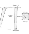 Rock Solid Gold Metal Furniture Legs Set of Four With Slanted Oblique Style 9.8 Inch Height Replacement Feet dimensions showing size and design details.