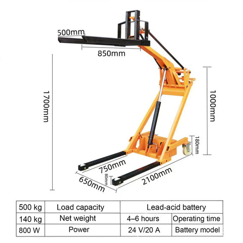 Dude, this electric stacker is legit awesome for your warehouse or workshop; 500kg capacity, foldable design, 170cm lift height.