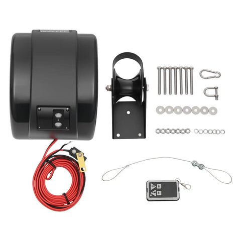 Dang, this Heavy Duty 45lb 12V Electric Anchor Winch parts, remote control, and wiring for saltwater fishing boats.