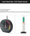 Tire Tread Depth Gauge Dial Type For Motorcycle, Car, Truck And Bus, Easy Reading Tire Gauge In 32nds With Traffic Light Color Zones And 32nd Inch Increments For Quick Pro Grade, Accurate Readings, 2-inch dial with acrylic lens
