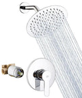 Chrome Shower Faucet Set With 8 Inch Rainfall Shower Head Wall Mounted Single Function Trim Kit And Rough In Valve All Metal Solid Brass Body Modern Luxury Bath Hardware