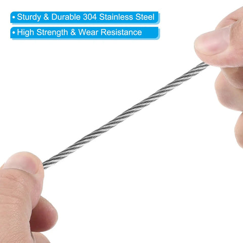 Close-up of 8 Inch Stainless Steel Safety Cable Wire Set 6 Pack Heavy Duty Stage Lighting Rope being held to show flexibility and durability.