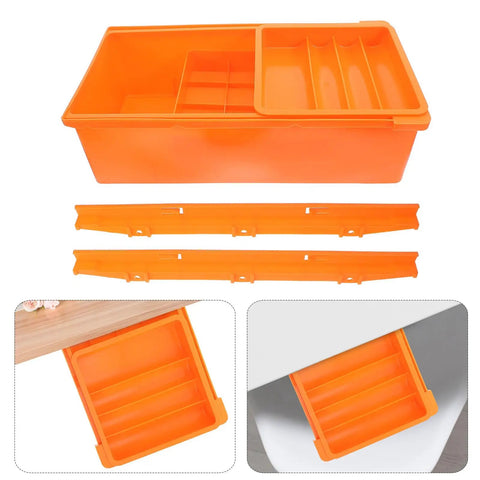 Desk Storage Drawer Box With Three Tier Compartments For Under Desk Organization Large Capacity Plastic Desktop Organizer