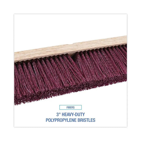 Straight Up Heavy Duty 18 Inch Floor Brush Head Featuring A Rock Solid Hardwood Block And Tough Maroon Polypropylene Bristles For Serious Industrial Sweeping Duties Handles Sold Separately close-up of maroon polypropylene bristles