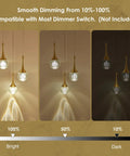 Dimming effect of 3 Light Gold Pendant Light Fixture With Dimmable LED Teardrop Crystal Cluster for kitchen and dining areas