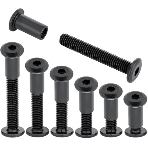 100-Piece M8x50mm Furniture Bolts Kit With Black Hex Screws, Barrel Nuts, And Binding Posts For Furniture Connectors, Bunk Beds And Woodworking Projects, Heavy-Duty Carbon Steel Rust-Resistant Hardware Set.