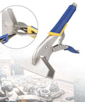 Heavy Duty Sheet Metal Hand Seamer And Locking Pliers Set For Home Use, Multifunction Steel Bender with blue grips on workbench