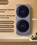 Compact 2-In-1 Mini Washer And Dryer, 3.5 Liter Wall Mounted Laundry System With Digital Touch Screen, sleek design with dimensions.
