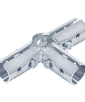 12 Pack Rock Solid Four Way Cross Emt Conduit Connector And One Half Inch Electrical Pipe Clamp Fitting With No Sweat Bolt Kit Low Carbon Steel And Durable Blue Coating For Easy Wiring Installations close-up of metal conduit connector