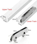 Heavy Duty Sliding Barn Door Hardware Kit With Dead Silent Rollers And Sturdy Aluminum Track Glides Like Magic For Closets And Space Dividers Super Fast Setup At Forty Seven Inches with upper and lower tracks shown.