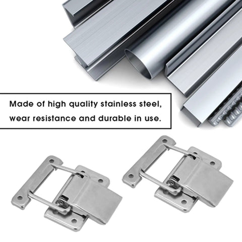 Stainless Steel Hasp Latch with Spring Loaded Toggle Lock for Boxes Cabinets and Storage Cases Replacement Hardware, shown with metal components.