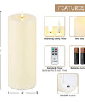 Flameless Pillar Candles Set Of 3 With Remote Real Ivory Wax 3D Flickering LED Flame 3 Inch Diameter Batteries Included For Christmas Party Decor And Cozy Home Vibe features remote and timer