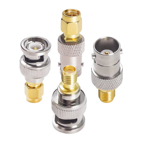 SMA to BNC Connector Kit 8 Piece Set Copper Gold Plated Coaxial Adapters for 50 Ohm Systems Includes Male and Female