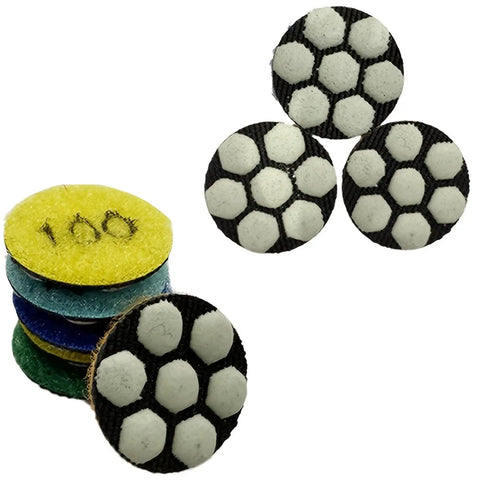 Stack and spread of 1 Inch Mini Diamond Polishing Pad Set, 9 Piece Wet Dry Polishing Kit with 30 to 3000 Grit
