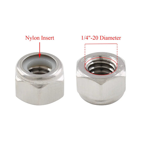 Heavy Duty Nylon Insert Hex Lock Nuts 1/4-20 Thread Stainless Steel 304 18-8 Bright Finish Pack Of 50 For Securement DIY Friendly Fastening On Projects