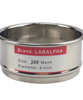 Workhorse 200 Mesh Lab Sieve for Precise Screening, 4 Inch Diameter, with label showing mesh size and diameter